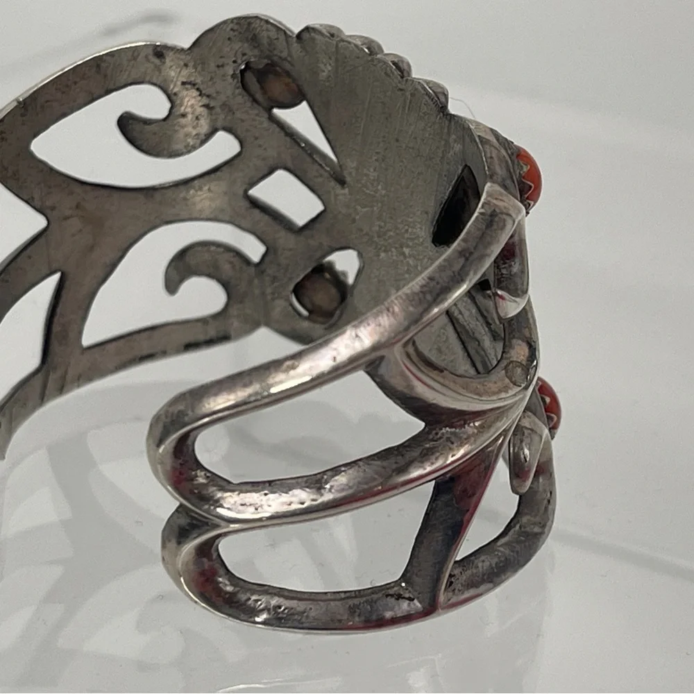 Silver and Turquoise Bracelet with Red Accents - Picture 3 of 4